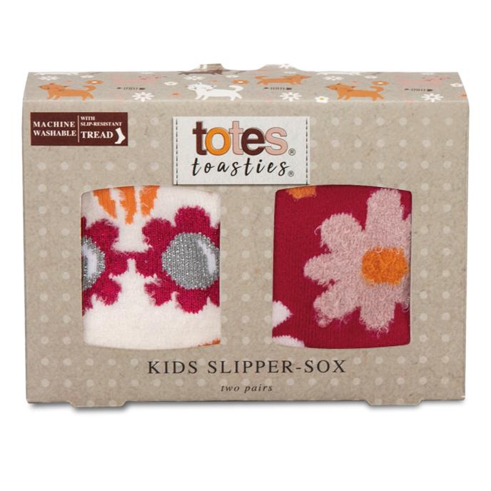 totes toasties® Kids Original Slipper-Sox (Twin Pack)  Cat / Flower Extra Image 3